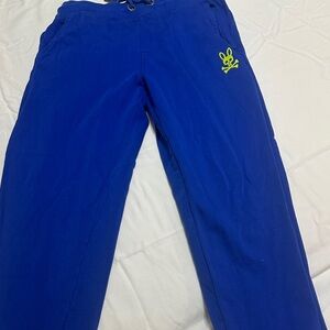 Psycho Bunny Blue Sweatpants with Neon Green Logo